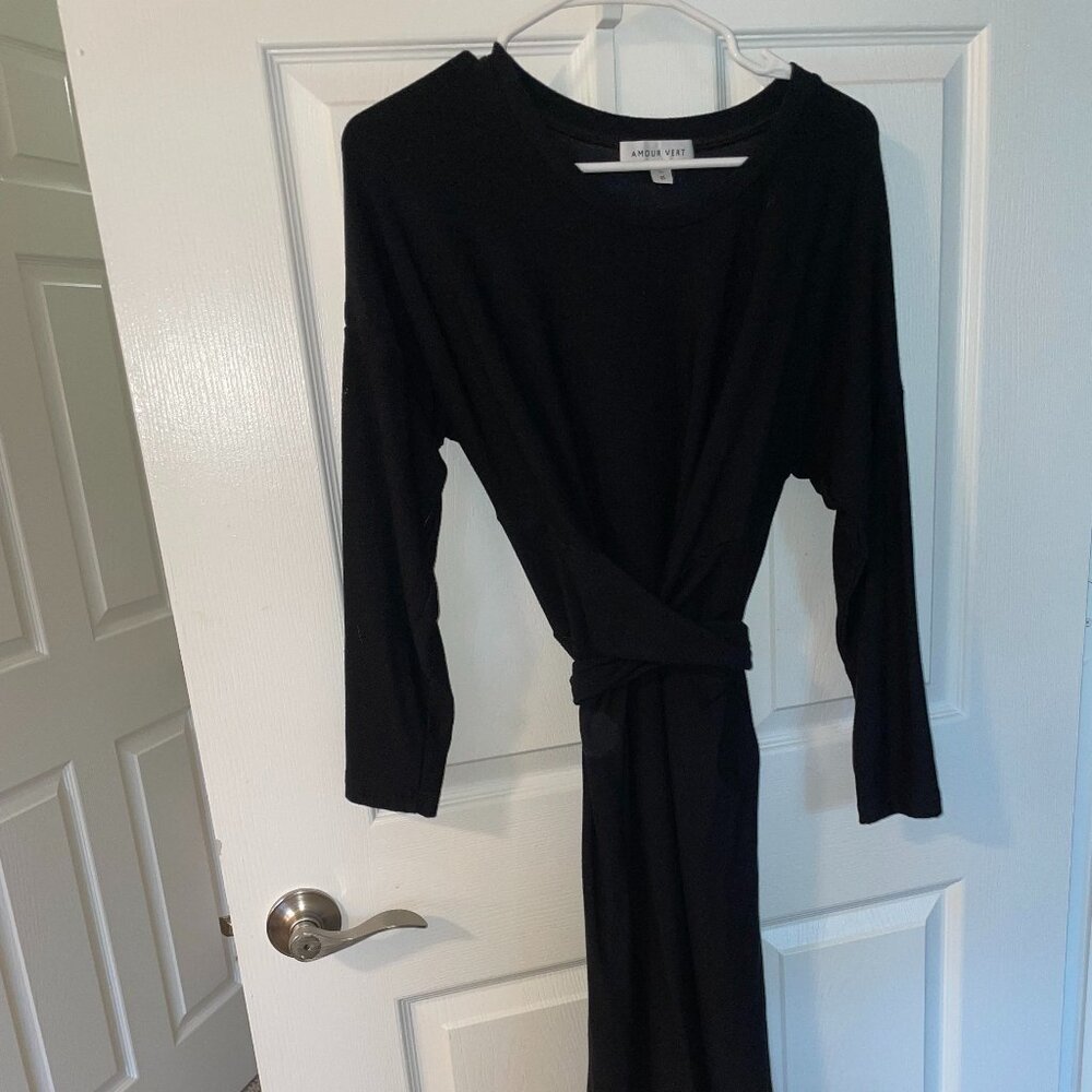 Amour Vert black maxi sweater dress with waist tie